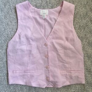 H&M Soft Pink Linen Blend Vest Waistcoat Top Coquette Clean Girl Aesthetic SZ S